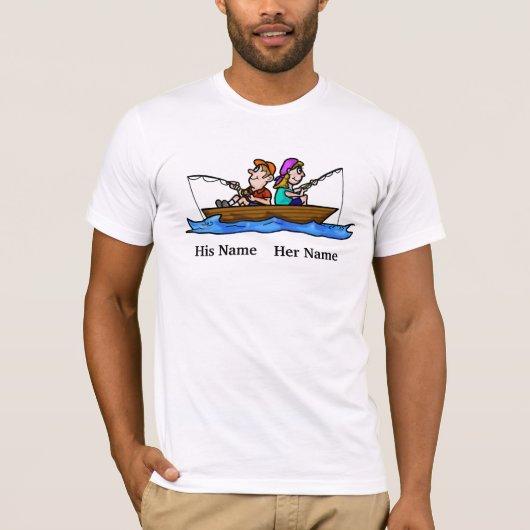 Zijn en haar Visten in Boat Together T-shirts (Voorkant)