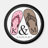 Zijn en Hers Monogrammed Wedding Teenslippers Magneet (Voorkant)