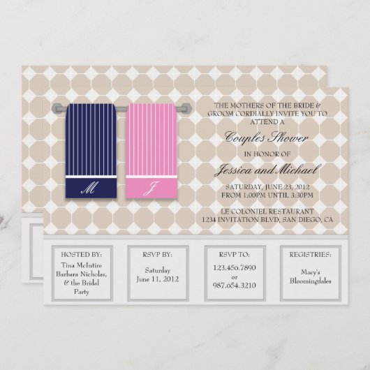 Zijn en Hers Towells Moderne Couples Shower Kaart (Voorkant / Achterkant)