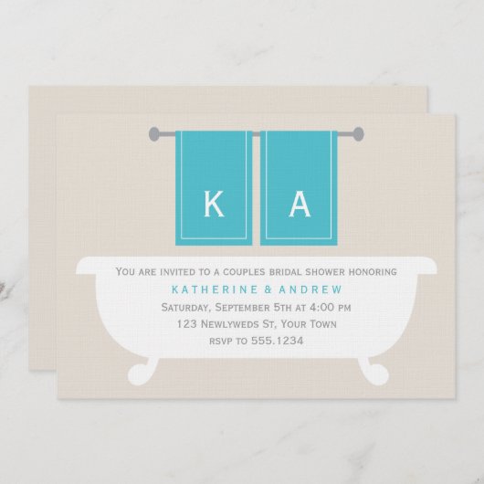 Zijn en Hers Towels Vrijgezellenfeest {blauwgroen} Kaart (Voorkant / Achterkant)