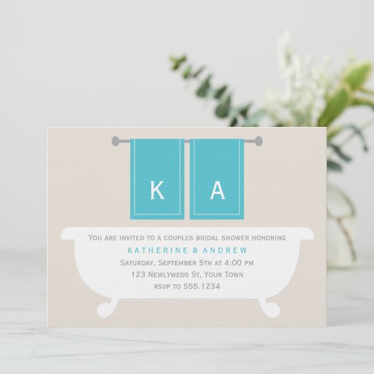 Zijn en Hers Towels Vrijgezellenfeest {blauwgroen} Kaart (Staand voorkant)