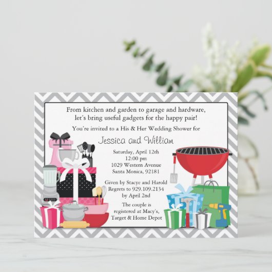 Zijn en Hers Wedding Shower Uitnodiging (Staand voorkant)