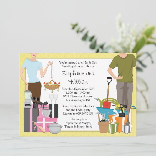 Zijn en Hers Wedding Shower Uitnodiging (Staand voorkant)