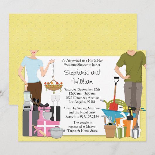 Zijn en Hers Wedding Shower Uitnodiging (Voorkant / Achterkant)