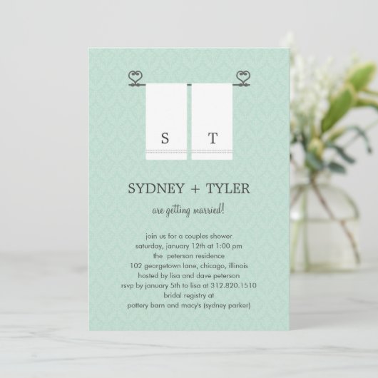 Zijn en Hers Wedding Shower Uitnodiging (blauw) (Staand voorkant)