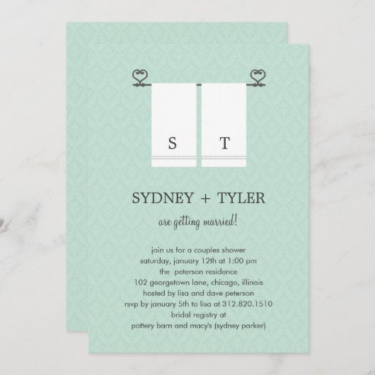 Zijn en Hers Wedding Shower Uitnodiging (blauw) (Voorkant / Achterkant)