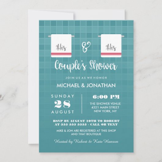 Zijn en zijn | Blauw en rood Gay Couple's Shower Kaart (Voorkant)