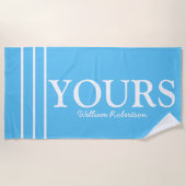 Zijn en zijn blauwe 'YOURS' gepersonaliseerd Strandlaken (Voorkant)
