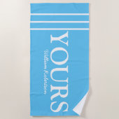 Zijn en zijn blauwe 'YOURS' gepersonaliseerd Strandlaken (Voorkant)