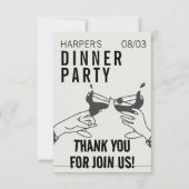Zijn en Zwarte Retro Illustratie Diner Party Bedankkaart (Voorkant)