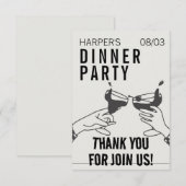 Zijn en Zwarte Retro Illustratie Diner Party Bedankkaart (Voorkant / Achterkant)