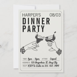 Zijn en Zwarte Retro Illustratie Diner Party Kaart