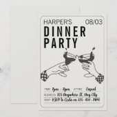Zijn en Zwarte Retro Illustratie Diner Party Kaart (Voorkant / Achterkant)