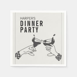 Zijn en Zwarte Retro Illustratie Diner Party Servet