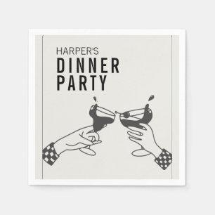 Zijn en Zwarte Retro Illustratie Diner Party Servet