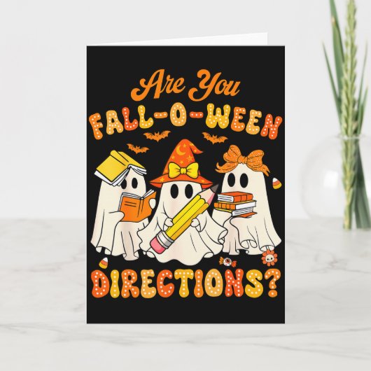Zijn Fall-o-ween-richtingen grappige Geestleraar Kaart (Voorkant)