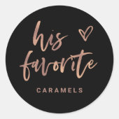 Zijn favoriet | Casual Roos Gold Script en hart Ronde Sticker (Voorkant)