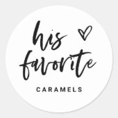 Zijn favoriet | Modern Casual script en hart Ronde Sticker (Voorkant)