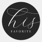 Zijn favoriete bruidegom zwart wit elegant minimaa ronde sticker (Voorkant)