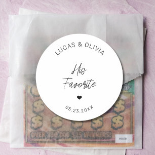 Zijn favoriete bruiloft Snoep gunst Vrijgezellenfe Ronde Sticker