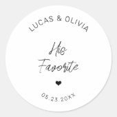 Zijn favoriete bruiloft Snoep gunst Vrijgezellenfe Ronde Sticker (Voorkant)