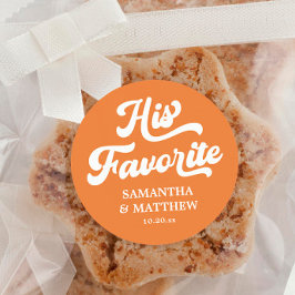 Zijn favoriete oranje boho retro 70er jaren huweli ronde sticker