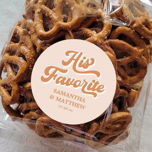 Zijn favoriete Oranje Retro 70s bruiloft Ronde Sticker