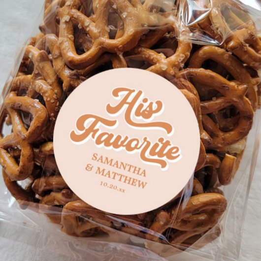 Zijn favoriete  Oranje Retro 70s bruiloft Ronde Sticker