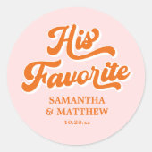 Zijn favoriete retro huwelijksgunst ronde sticker (Voorkant)