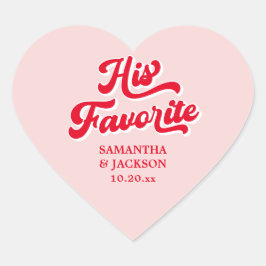 Zijn favoriete roze en rode bruiloft gunst hart sticker