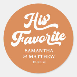 Zijn favoriete verbrande oranje retro boho bruilof ronde sticker