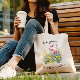 Zijn genade is voldoende elegante wilde bloem tote bag