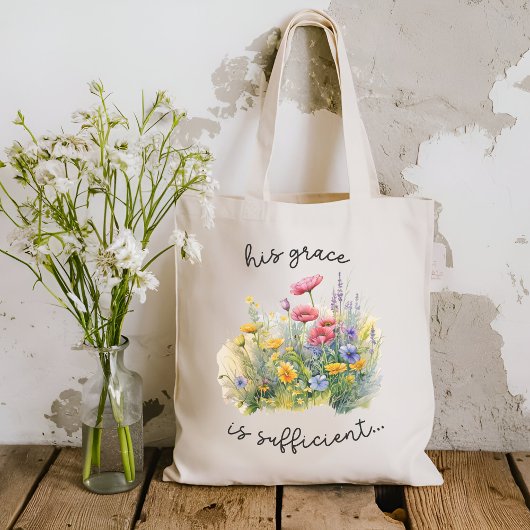 Zijn genade is voldoende elegante wilde bloem tote bag
