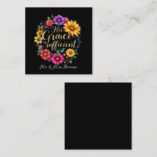 Zijn genade is voldoende inspirerend Bijbelvers Vierkante Visitekaartje (Voorkant / Achterkant)