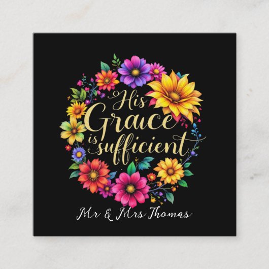 Zijn genade is voldoende inspirerend Bijbelvers Vierkante Visitekaartje (Voorkant)