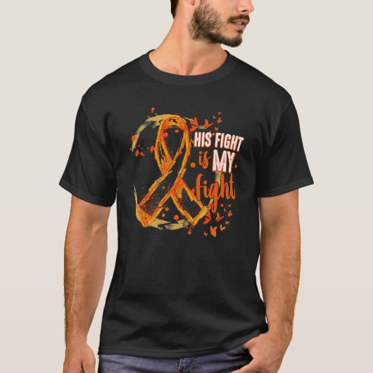 Zijn gevecht is mijn gevecht Oranje lint COPD bewu T-shirt (Voorkant)