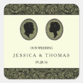 Zijn & haar Art Deco Silhouette Wedding Collectie Vierkante Sticker (Voorkant)