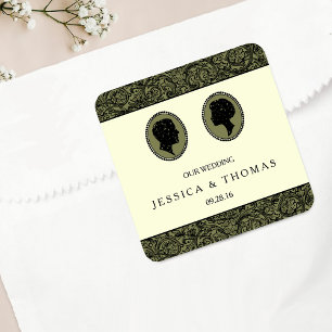 Zijn & haar Art Deco Silhouette Wedding Collectie Vierkante Sticker