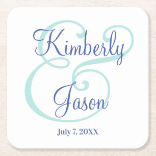 Zijn & haar blauw Manuscript Namen, Bleek Blauwgro Kartonnen Onderzetters