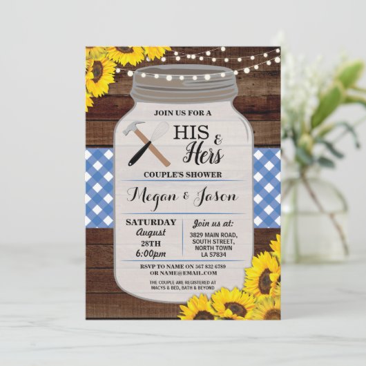 Zijn & haar Couple's Shower Rustic Wood Blue Invit Kaart (Staand voorkant)
