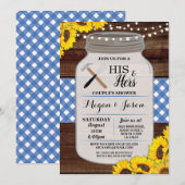 Zijn & haar Couple's Shower Rustic Wood Blue Invit Kaart (Voorkant / Achterkant)