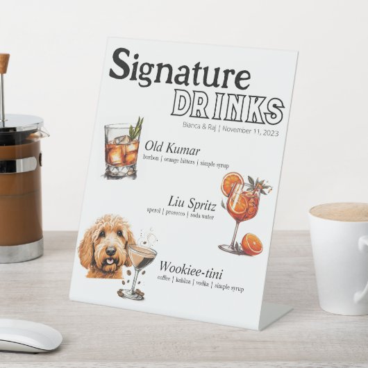Zijn, Haar, en Hond Cocktails Reclamebord Met Voetstuk (Insitu)