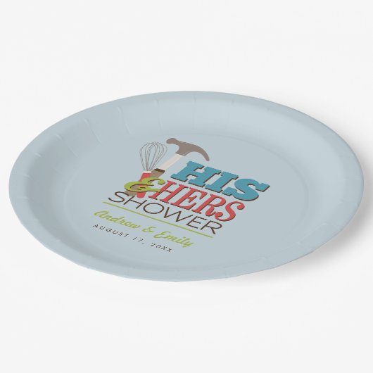 Zijn & Haar Hamer Whisk Handy Couple Shower Papieren Bordje (Gekanteld)