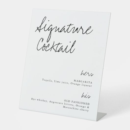 Zijn & haar handtekening Cocktail Weddenschap Reclamebord Met Voetstuk (Voorkant)