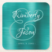 Zijn/haar Manuscript Namen, borstelde Groene Metal Kartonnen Onderzetters (Voorkant)