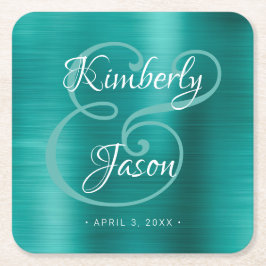 Zijn/haar Manuscript Namen, borstelde Groene Metal Kartonnen Onderzetters