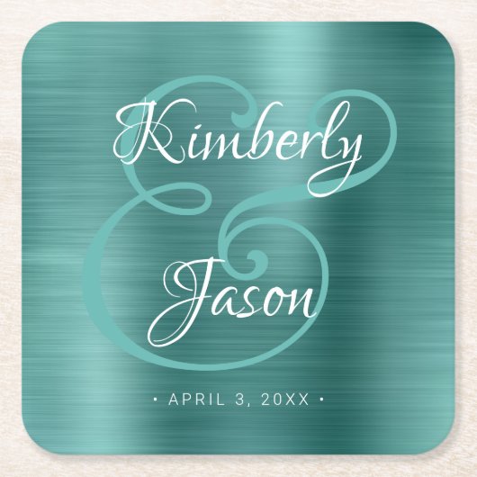 Zijn/haar Manuscript Namen, borstelde Groene Metal Kartonnen Onderzetters (Voorkant)