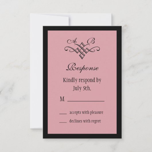 Zijn & haar Monogram bruiloft RSVP in roze Kaartje (Voorkant)