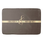 Zijn & Haar Naam, Gouden Streep op Bruin Badmat (Voorkant)