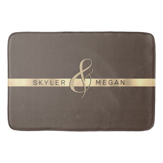 Zijn & Haar Naam, Gouden Streep op Bruin Badmat (Voorkant)